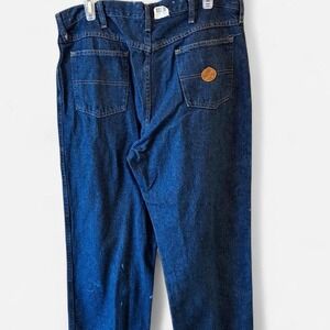 Red Kap Vintage Indigo wash denim jeans w bleach splatter distressing Sz 36/30